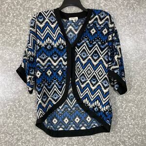 Monteau Blue & Black Aztec Print Lightweight Cardigan - Size Medium - Kimono Top